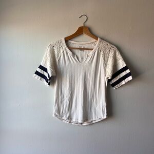 BDG VARSITY TEE WITH EYELIT SHOULDER AND POINTELLE DETAIL THROUGHOUT 🎾⚾️🏅